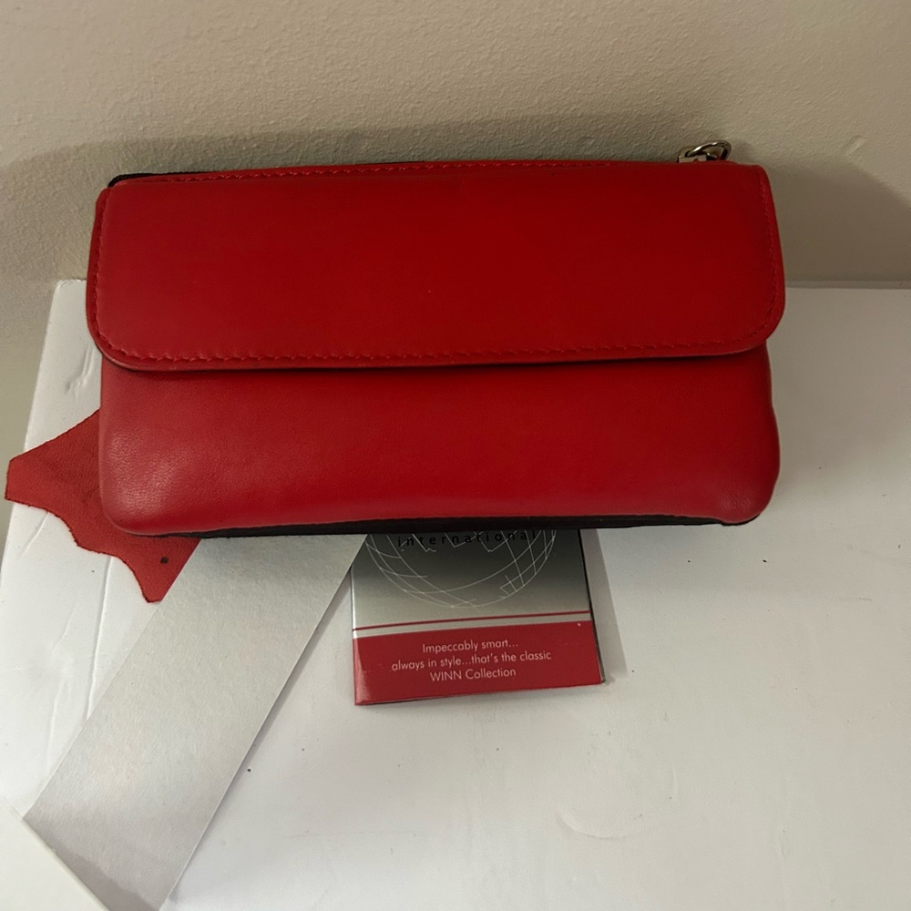 Vibrant Red Leather Clutch with Fold-Over Flap